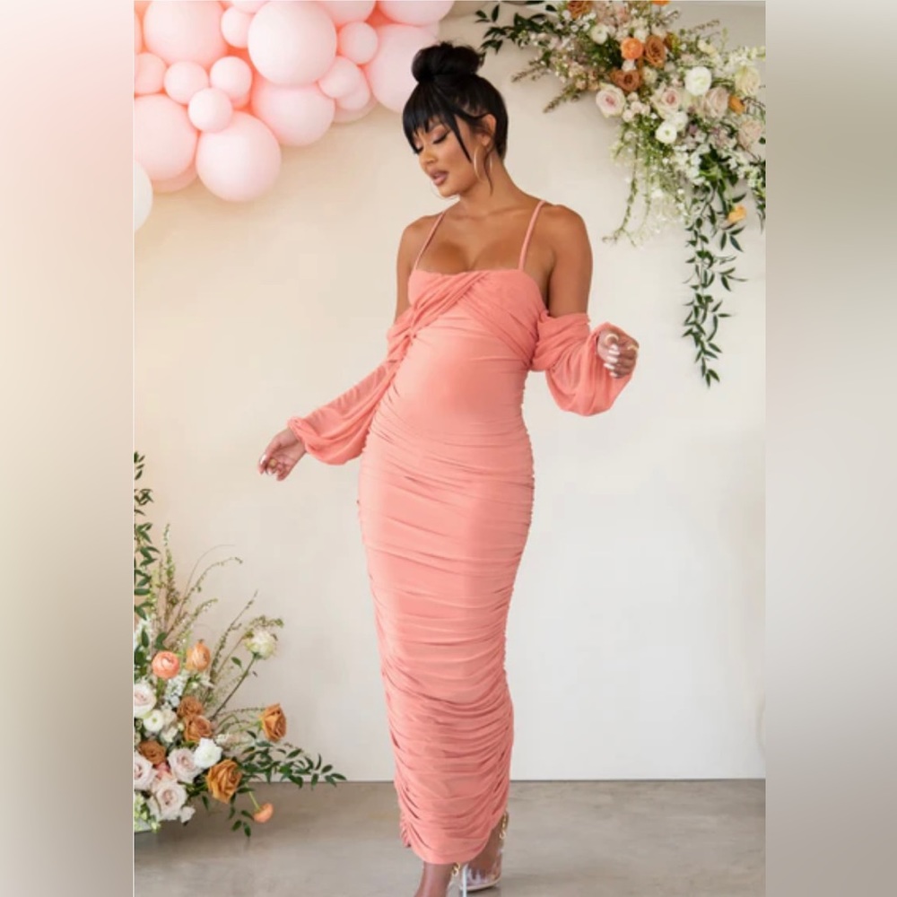 CLUB L LONDON- Maternity rose pink ruched maxi dress